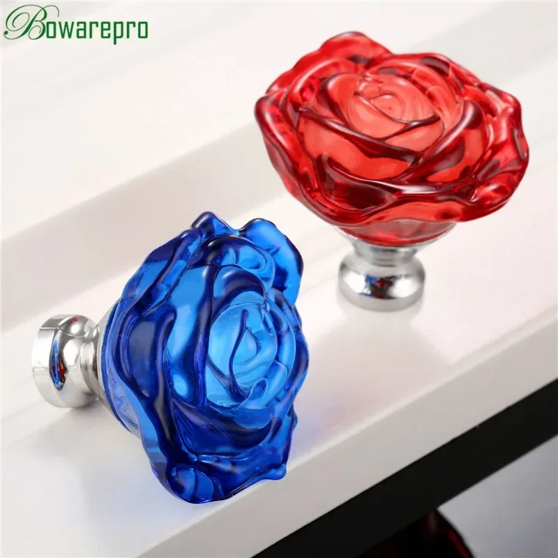 Furniture Hardware Drawer Pulls - Bowarepro 50 MM Kristal Gül Cam