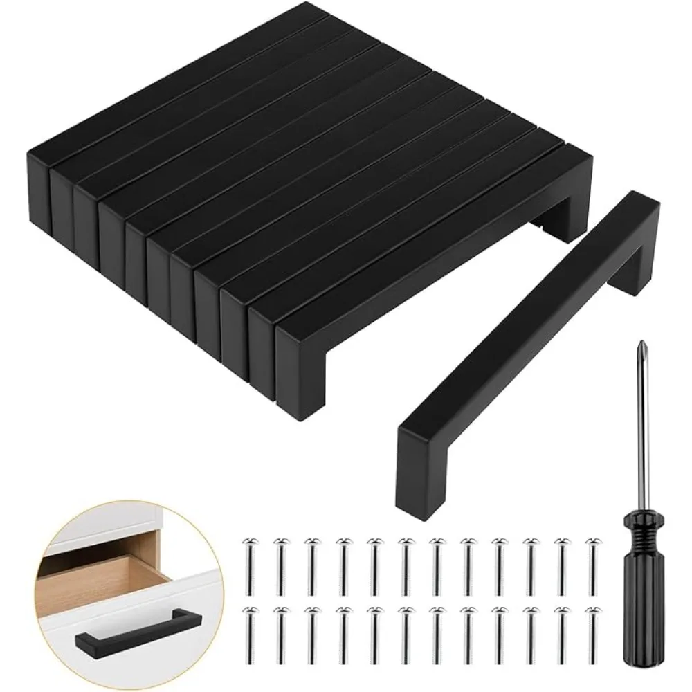 Furniture Hardware Drawer Pulls - 6/18 adet Paslanmaz Çelik Kare Mobilya